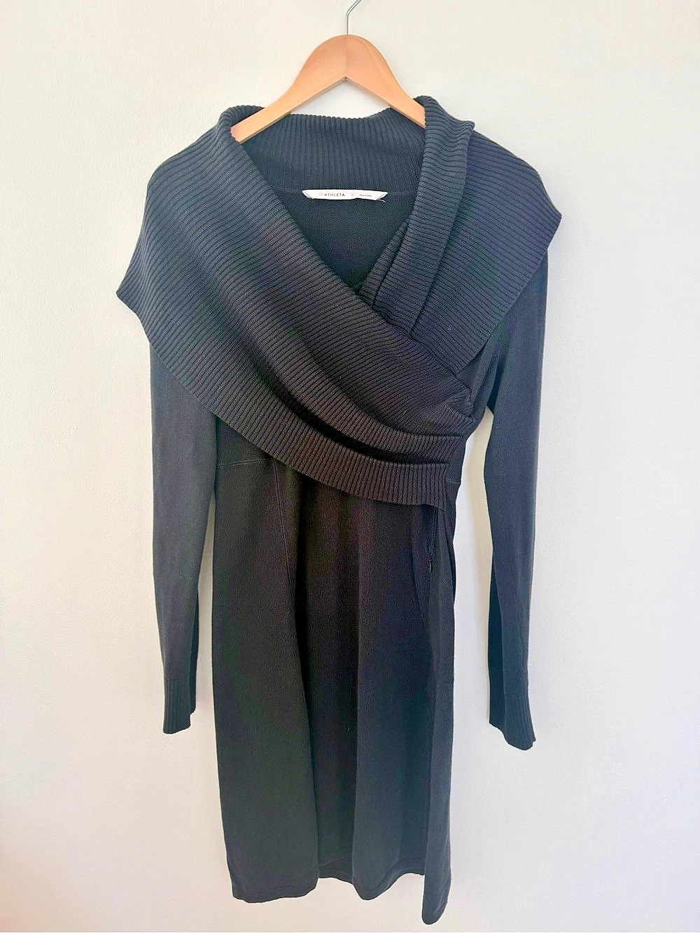 Athleta Sochi Sweater Dress Organic Cotton Wool Black Size Medium